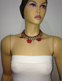 Burgundy and Beige Choker Necklace with Crocheted Flower and semi precious Agate Stones