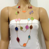 180001 Multi-color Rainbow Leaf Necklace - Oya Drop Necklaces