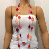 180009 Orange Red Leaf Necklace - Oya Drop Necklaces - Oval Leaf Necklace