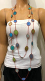 180010 Blue Green with Brown strand Leaf Necklace - Oya Drop Necklaces - Oval Leaf Necklace