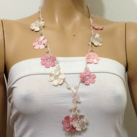 Soft Pink Tied Necklace with Pink Quartz Stones