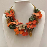 Orange and Beige with Golden Grapes - Crochet OYA Lace Necklace