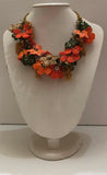 Orange and Beige with Golden Grapes - Crochet OYA Lace Necklace
