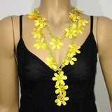 NEW SPRING YELLOW Crochet beaded flower lariat necklace with Yellow beads