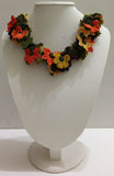 Orange,Green and Yellow Crochet OYA Lace Necklace