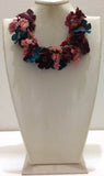 Pink,Brown and Blue Bouquet Necklace with Pink Grapes - Crochet OYA Lace Necklace