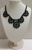 TEAL with Black Beads - Choker Necklace with Crocheted Bead Flower Oya