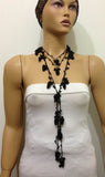 BLACK Crochet grapes  bead oya - Berry Necklace - Beaded Lariat -  Necklace Lariat Necklace