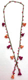 Orange and Pink Crochet oya TULIP lace necklace with pink stones