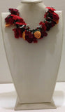 Red and Orange Bouquet Necklace with Red Grapes - Crochet OYA Lace Necklace