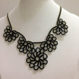 Black with Off White Beads - Choker Necklace with Crocheted Bead Flower Oya