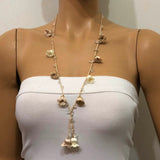 Taupe Beige and Cream white Crochet oya TULIP lace necklace with stones
