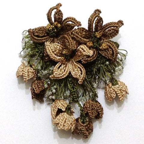 Brown BROOCH 3D Hand Crochet Brooch - Flower Pin- Gift for Mom - Gift for Mother - Lace Brooches Jewelry - Fabric Flower Brooch