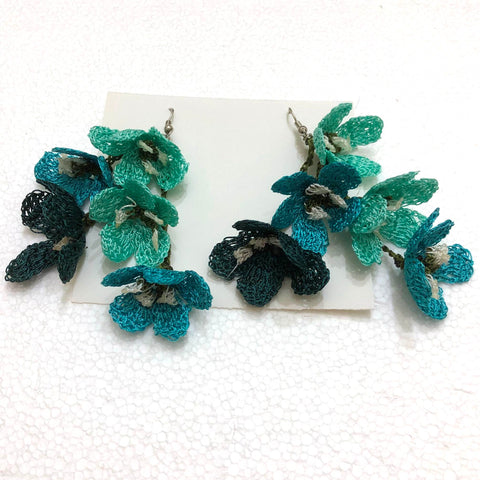 Blue Teal Turquoise Poppy Earrings