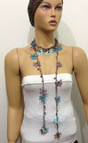 Blue,Aqua Green,Lilac,Sand,Grey Crochet Necklace - Beaded lariat - Crochet oya lace Necklace