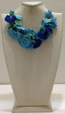 Indigo BLUE and Turquoise Bouquet Necklace with Blue Grapes - Crochet OYA Lace Necklace