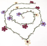 10.29.15 Crochet beaded flower lariat necklace - Lilac, Cream and Plum