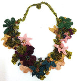 Green,purple,yellow and Salmon with Yellowish Green Grapes - Crochet OYA Lace Necklace