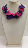 Hot Pink, Purple and Night Blue Bouquet Necklace -  Crochet OYA Lace Necklace