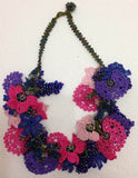 Hot Pink, Purple and Night Blue Bouquet Necklace -  Crochet OYA Lace Necklace