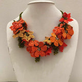 Orange and Yellow Bouquet Necklace -  Crochet OYA Lace Necklace