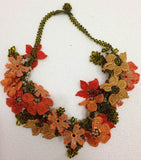 Orange and Yellow Bouquet Necklace -  Crochet OYA Lace Necklace