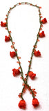 Orange Crochet oya TULIP lace necklace with orange stones