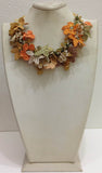 Soft colors, Salmon Green Beige Yellow  Bouquet Necklace -  Crochet OYA Lace Necklace