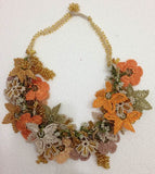Soft colors, Salmon Green Beige Yellow  Bouquet Necklace -  Crochet OYA Lace Necklace