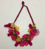 Fuchsia Pink and Yellow Bouquet Necklace -  Crochet OYA Lace Necklace