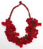 Pomegranate RED with Coral Grapes - Crochet OYA Lace Necklace