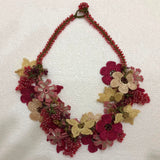 Sour Cherry Pink and Cream Bouquet Necklace - Crochet OYA Lace Necklace