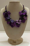 Purple, Pink and Lilac Bouquet Necklace with purple Beads - Crochet OYA Lace Necklace