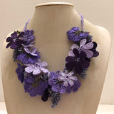 Lavender and Purple Bouquet Necklace with Purple Grapes - Crochet OYA Lace Necklace
