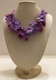 Lilac and Pink Bouquet Necklace with Pink Grapes - Crochet OYA Lace Necklace