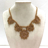 Gold with Gold Beads - Choker Necklace with Crocheted Bead Flower Oya