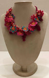 Turquoise andHot Pink Bouquet Necklace with Fucshia Grapes - Crochet OYA Lace Necklace