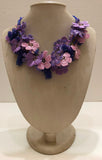 Pink,Lilac and Purple Bouquet Necklace with Bluish Purple Grapes - Crochet OYA Lace Necklace