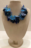 Blue and Navy Bouquet Necklace with Blue Grapes - Crochet OYA Lace Necklace