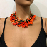 Orange Bouquet Necklace with Orange Cherries - Crochet OYA Lace Necklace
