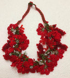 Red with white Beads Bouquet Necklace with Red Grapes- Crochet OYA Lace Necklace