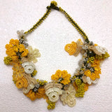 Yellow and Cream Bouquet Necklace with Yellow Grapes- Crochet OYA Lace Necklace