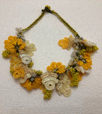 Yellow and Cream Bouquet Necklace with Yellow Grapes- Crochet OYA Lace Necklace