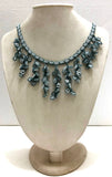 Grey with White Beads - Cappadocia Choker Necklace with Dangling Crocheted Bead Flower Oya