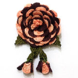 Salmon Pink and Brown Hand Crocheted Brooch - Flower Pin- Unique Turkish Lace - Brooches Jewelry - Fabric Flower Brooch