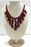 Burgundy Red with Black Beads - Cappadocia Choker Necklace with Dangling Crocheted Bead Flower Oya