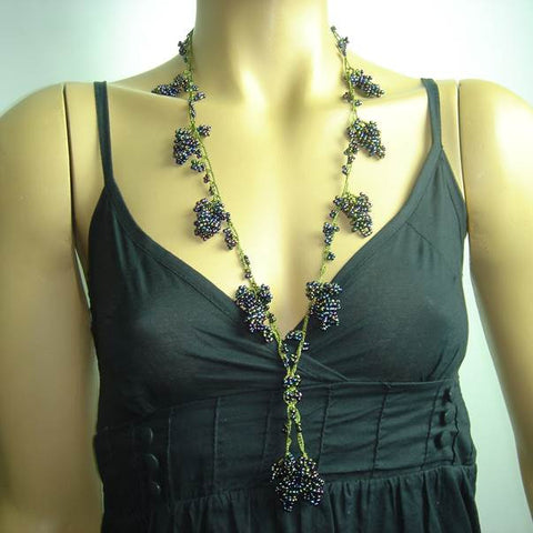 Purplish Black Grape Tied necklace
