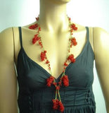 Red Grape Tied Crocheted necklace - Handmade Necklace