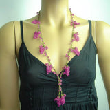Pink Grape Tied Crocheted necklace - Handmade Necklace