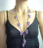 Lavender Grape Tied Crocheted necklace - Lilac Grape necklace